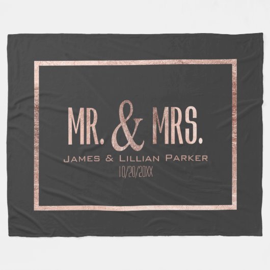 Faux Roos Gold Mr en Mrs Monogram Wedding Fleece Deken (Voorkant (Horizontaal))