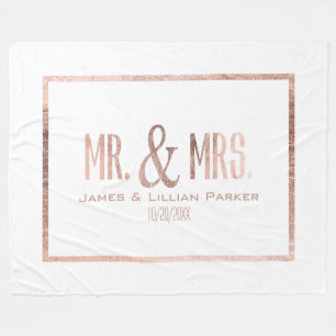 Faux Roos Gold Mr en Mrs Monogram Wedding Fleece Deken