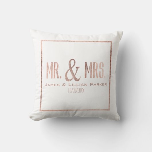 Faux Roos Gold Mr en Mrs Monogram Wedding Kussen (Voorkant)