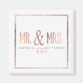 Faux Roos Gold Mr en Mrs Monogram Wedding Magneet (Voorkant)