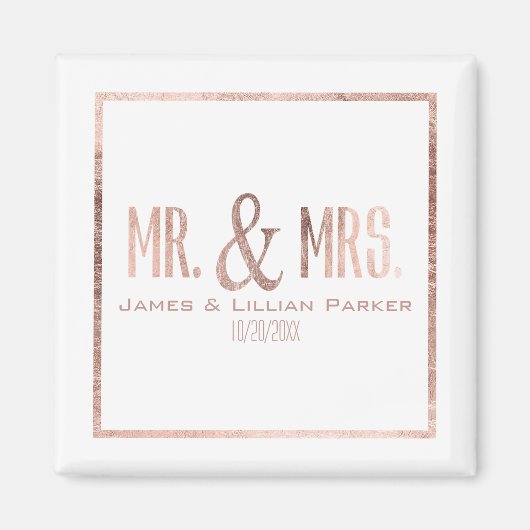 Faux Roos Gold Mr en Mrs Monogram Wedding Magneet (Voorkant)