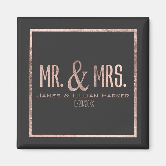 Faux Roos Gold Mr en Mrs Monogram Wedding Magneet (Voorkant)