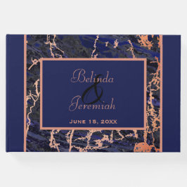 Faux Roos Gold & Navy Marmeren bruiloft Gastenboek