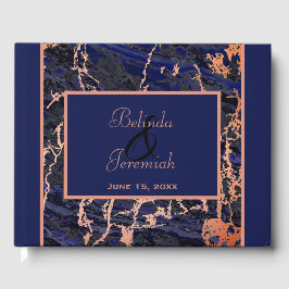 Faux Roos Gold & Navy Marmeren bruiloft Gastenboek