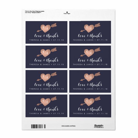 Faux Roos Gold & Navy Wedding Favor Labels (Full Sheet)