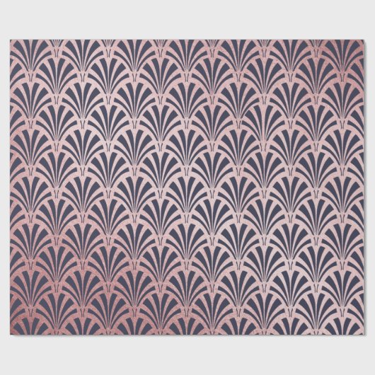 Faux Roos Gold op midnight Blue Art Deco Fans Cadeaupapier (Vlak)