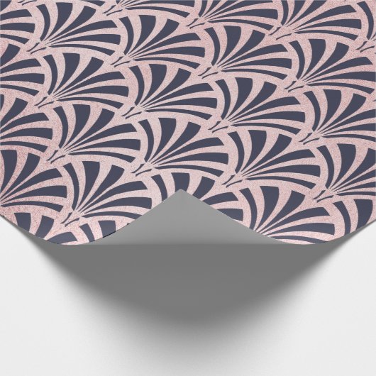 Faux Roos Gold op midnight Blue Art Deco Fans Cadeaupapier (Hoek)