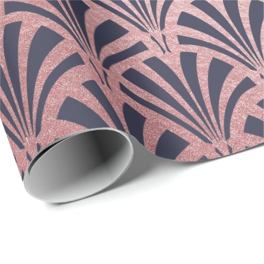 Faux Roos Gold op midnight Blue Art Deco Fans Cadeaupapier (Rol Hoek)