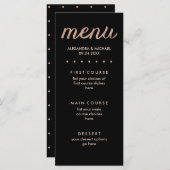Faux Roos Gold op zwart gestippelde bruiloft Menu (Voorkant / Achterkant)