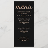 Faux Roos Gold op zwart gestippelde bruiloft Menu (Voorkant)