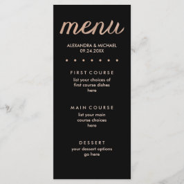 Faux Roos Gold op zwart gestippelde bruiloft Menu