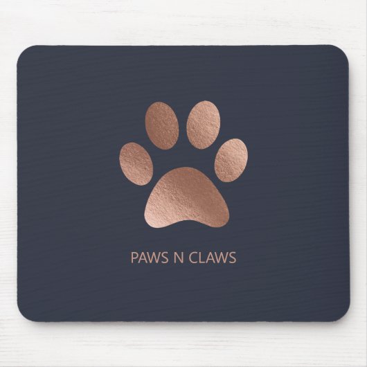 Faux Roos Gold Paw Print op Navy Muismat (Voorkant)