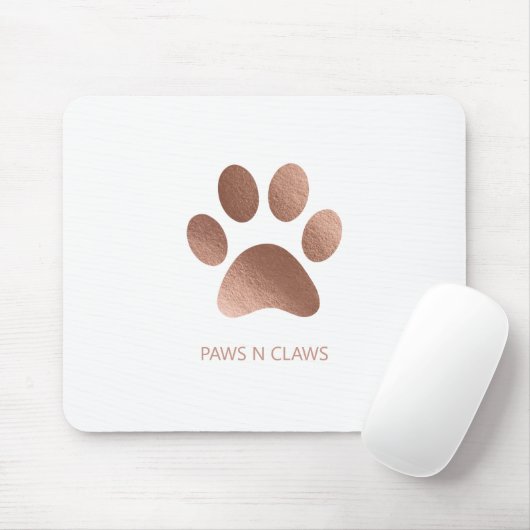 Faux Roos Gold Paw Print op wit Muismat (Met muis)