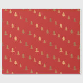 Faux Roos Gold Pine Trees Pattern KerstRed Cadeaupapier (Vlak)
