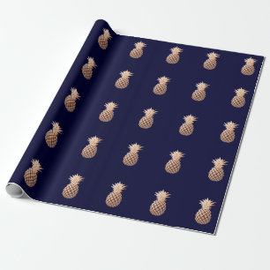 Faux Roos Gold Pineappel op Navy Blue Cadeaupapier