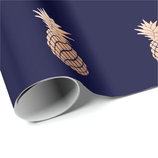 Faux Roos Gold Pineappel op Navy Blue Cadeaupapier (Rol Hoek)