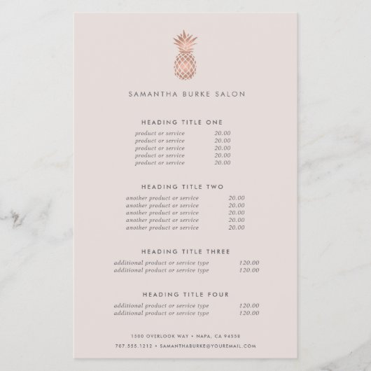 Faux Roos Gold Pineappel | Prijzen en diensten Flyer (Voorkant)