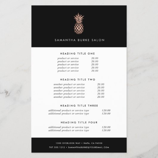 Faux Roos Gold Pineappel | Prijzen en diensten Flyer (Voorkant)