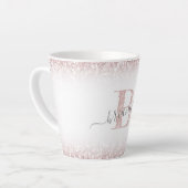 Faux Roos Gold Pink Glitter Monogram Naam Meisje Latte Mok (Linkerhoek)