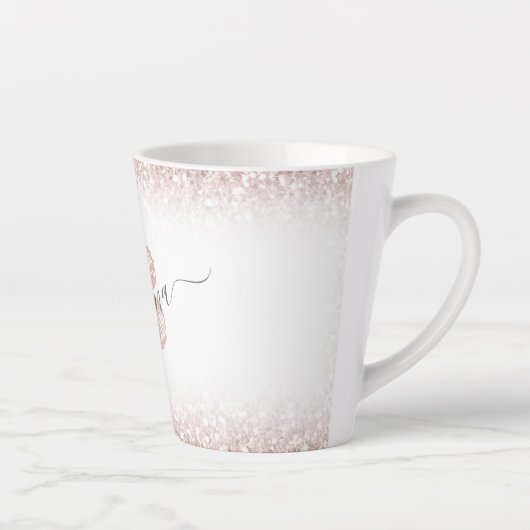 Faux Roos Gold Pink Glitter Monogram Naam Meisje Latte Mok (Rechts)