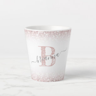 Faux Roos Gold Pink Glitter Monogram Naam Meisje Latte Mok