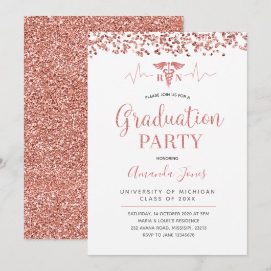 FAUX ROOS GOLD RN Nurse Graduation Party Kaart (Voorkant / Achterkant)