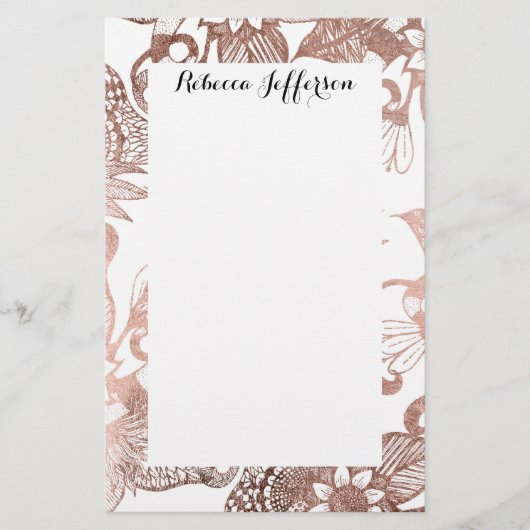  Faux Roos Gold Rustic Floral Tekeningen Briefpapier (Voorkant)