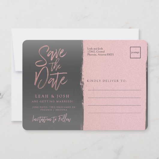 Faux Roos Gold Save the Date Post Kaart (Achterkant)