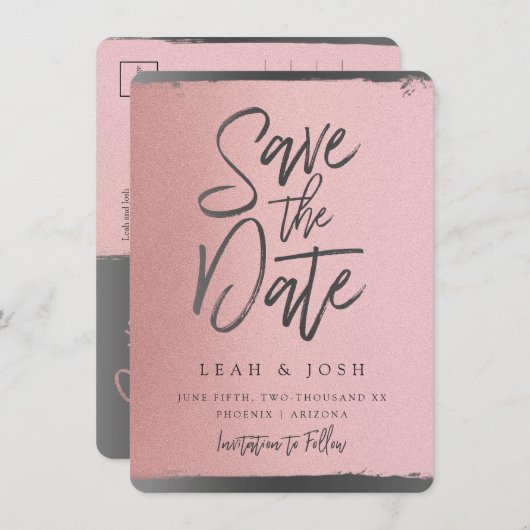 Faux Roos Gold Save the Date Post Kaart (Voorkant / Achterkant)