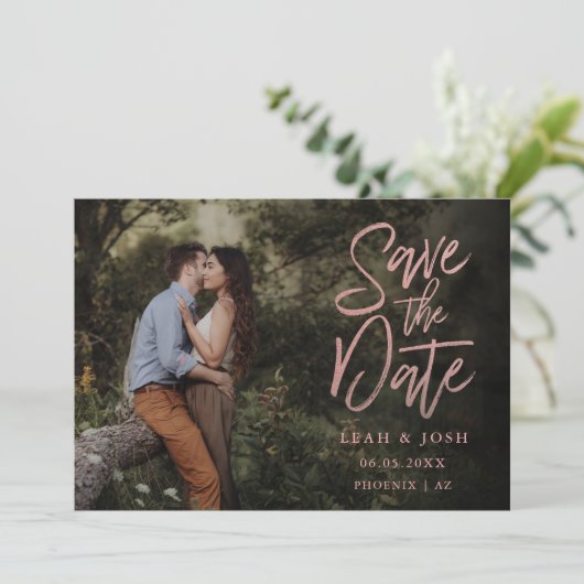 Faux Roos Gold Save the Date Post Kaart (Staand voorkant)