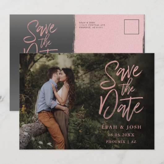Faux Roos Gold Save the Date Post Kaart (Voorkant / Achterkant)