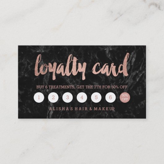 Faux roos Gold-script zwarte marmer-trouwerekkaart Klantenkaartje (Voorkant)