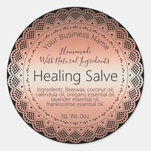 Faux Roos Gold Sticker Label Handgemaakte Healing  (Voorkant)
