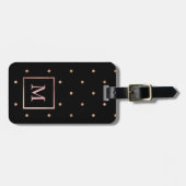 Faux Roos Gold Stippen op zwart met monogram Bagagelabel (Voorkant horizontaal)