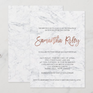 FAUX roos Gold typografie marmer Bat Mitzvah 4 Kaart