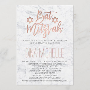 Faux roos gold typografie marmer chic Bat Mitzvah Kaart