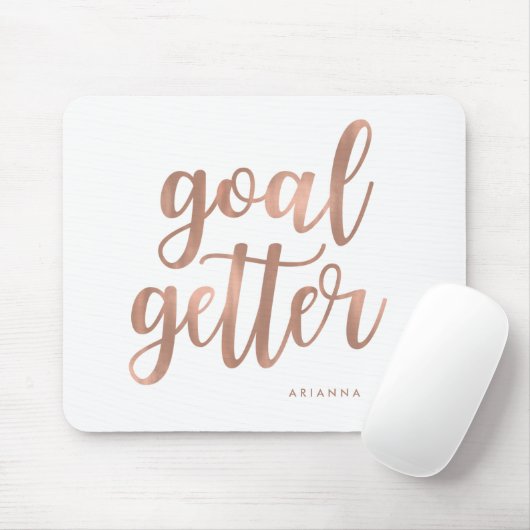Faux Roos Gold Typografie op White | Goal Getter Muismat (Met muis)