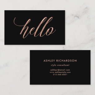 Faux Roos Gold Typografie op zwart Hallo Visitekaartje