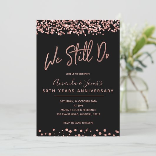 FAUX ROOS GOLD Vow Renewal Jubileum Uitnodiging (Staand voorkant)