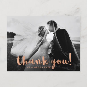 Faux Roos Gold Wedding Bedankt met Foto Briefkaart