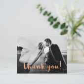 Faux Roos Gold Wedding Bedankt met Foto Briefkaart (Staand voorkant)