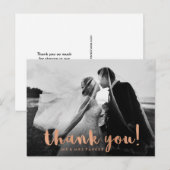 Faux Roos Gold Wedding Bedankt met Foto Briefkaart (Voorkant / Achterkant)