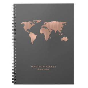 Faux Roos Gold Wereldkaart op rokergrijs Notitieboek