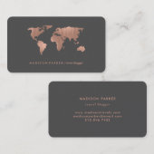 Faux Roos Gold Wereldkaart op rokergrijs Visitekaartje (Voorkant / Achterkant)