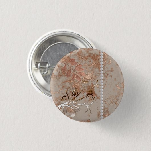 Faux Roos Gold White Pearls Floral Swirl Button (Voorkant /achterkant)