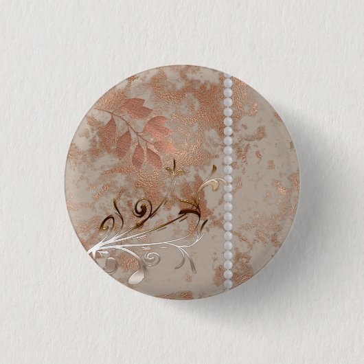 Faux Roos Gold White Pearls Floral Swirl Button (Voorkant)