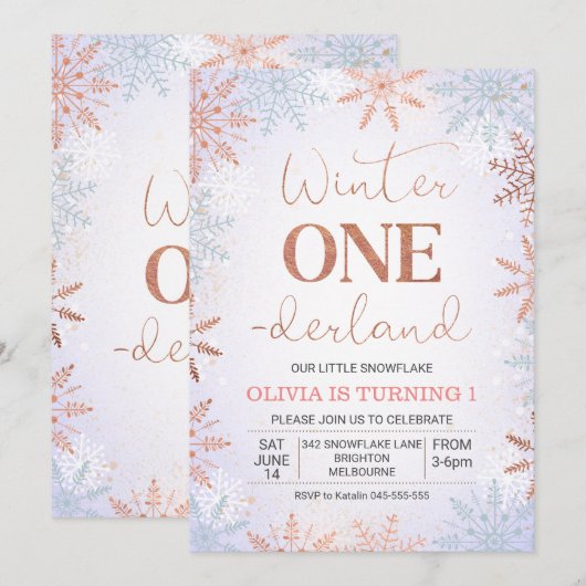 Faux Roos Gold Winter One-derland Verjaardag Kaart (Voorkant / Achterkant)