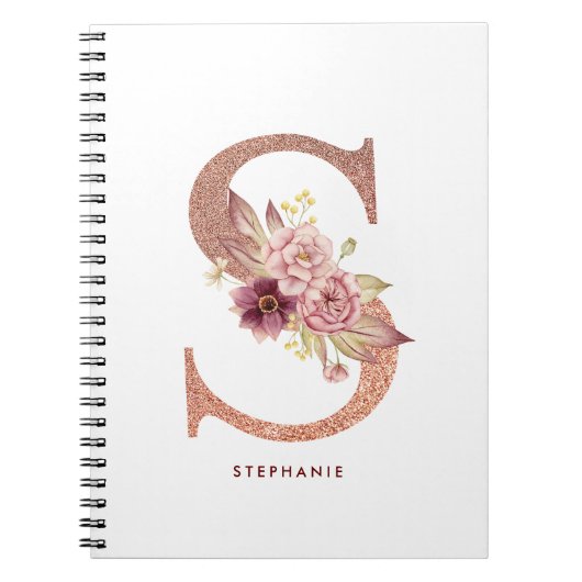 Faux Roos Goud Bloemen Letter S Monogram Notitieboek (Voorkant)