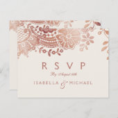 Faux roos goud elegante kant bruiloft RSVP Uitnodiging Briefkaart (Voorkant / Achterkant)