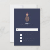 Faux Roos Goud en Navy Ananas Bruiloft RSVP (Voorkant)